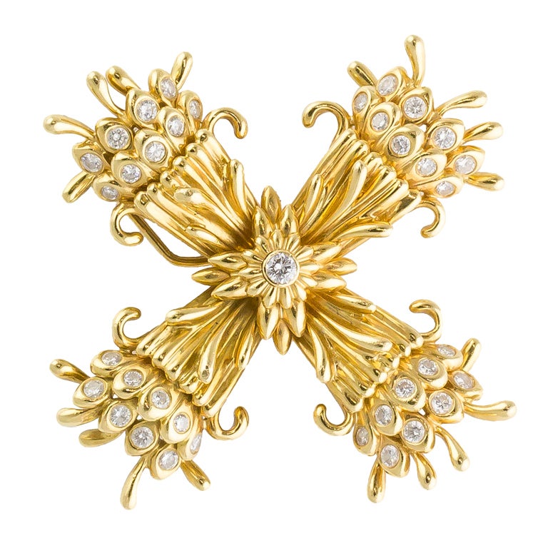TIFFANY and CO. SCHLUMBERGER Diamond Gold Brooch at 1stdibs