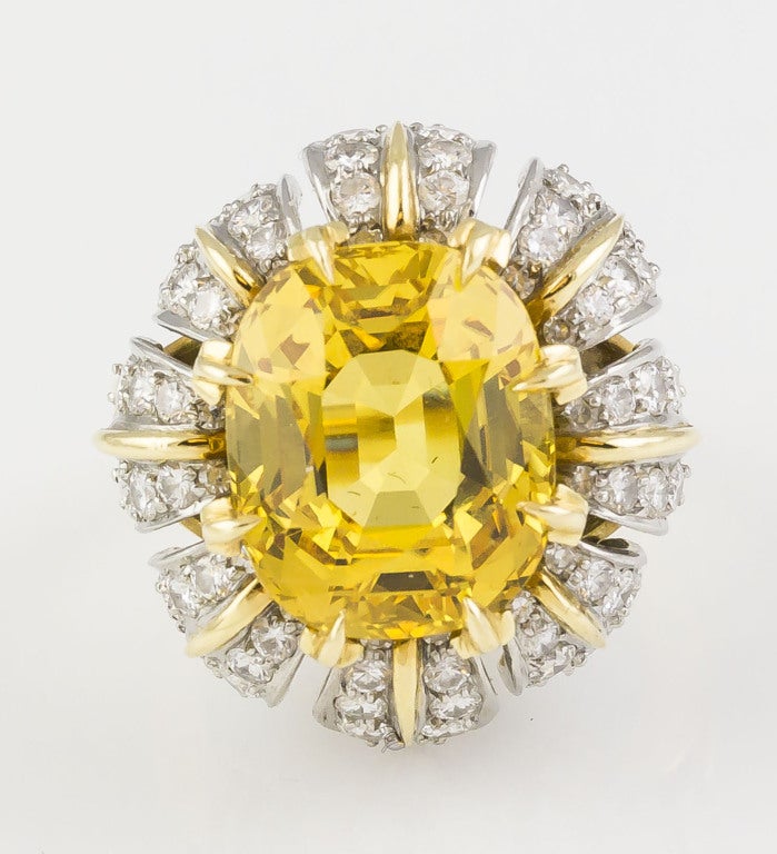 Contemporary Tiffany & Co. Schlumberger Sapphire Diamond Platinum Gold Ring