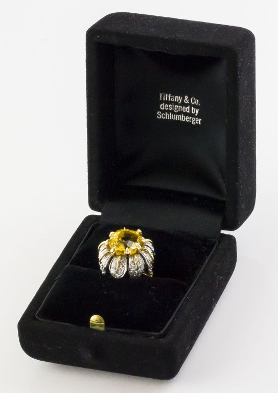 Women's Tiffany & Co. Schlumberger Sapphire Diamond Platinum Gold Ring