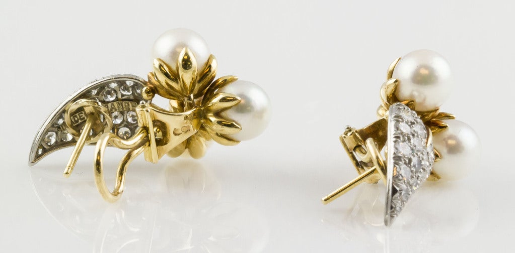 tiffany olive leaf pearl earrings