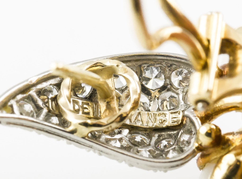 TIFFANY & CO. SCHLUMBERGER Diamond Pearl Gold Leaf Earrings 1