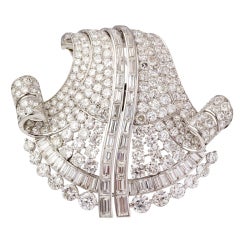 SERVOZ PARIS Art Deco Diamond Platinum Double-Clip Brooch