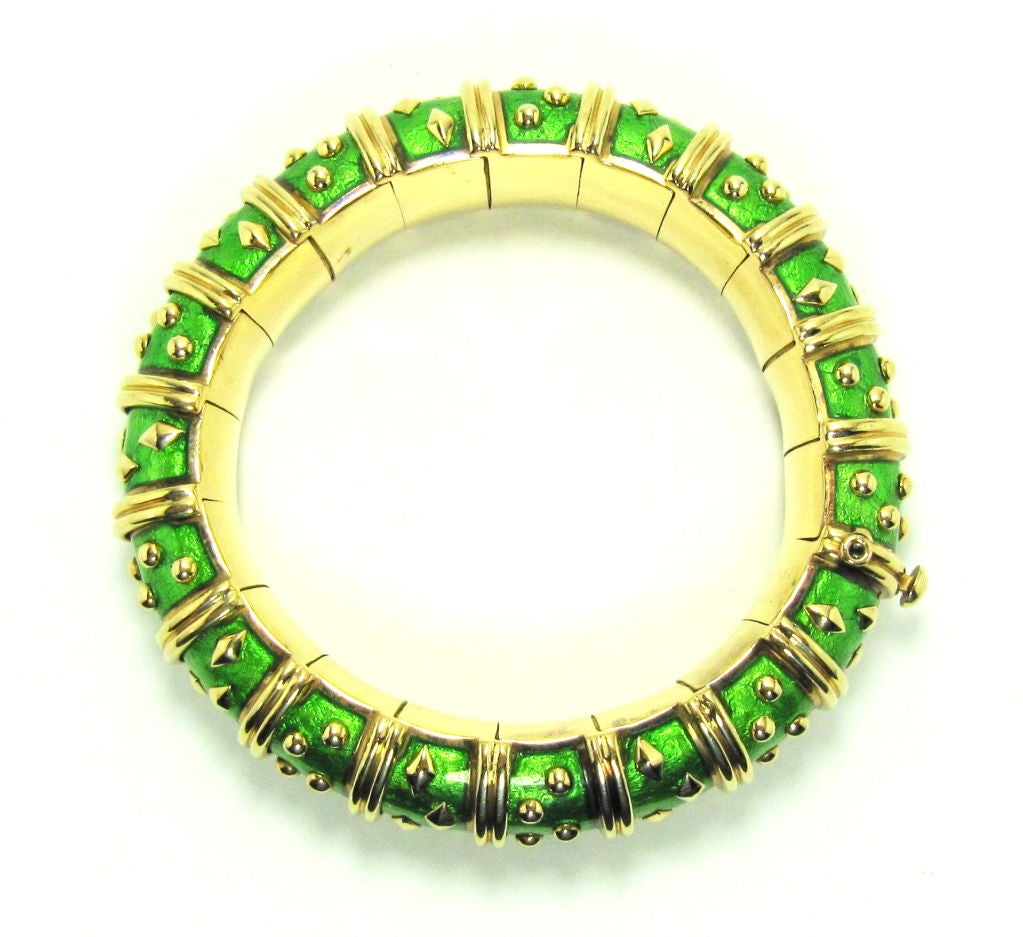 Women's TIFFANY SCHLUMBERGER 18k Gold Green Enamel Bracelet