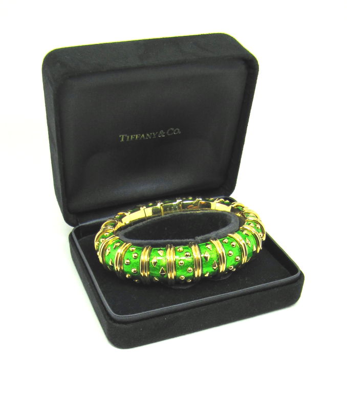 TIFFANY SCHLUMBERGER 18k Gold Green Enamel Bracelet 4