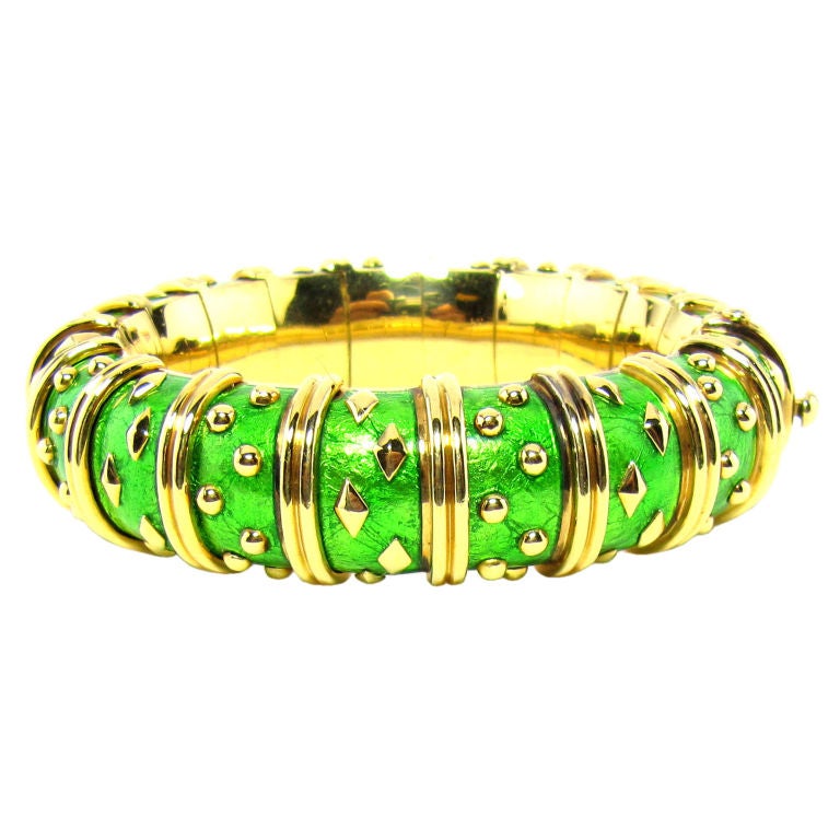 TIFFANY SCHLUMBERGER 18k Gold Green Enamel Bracelet