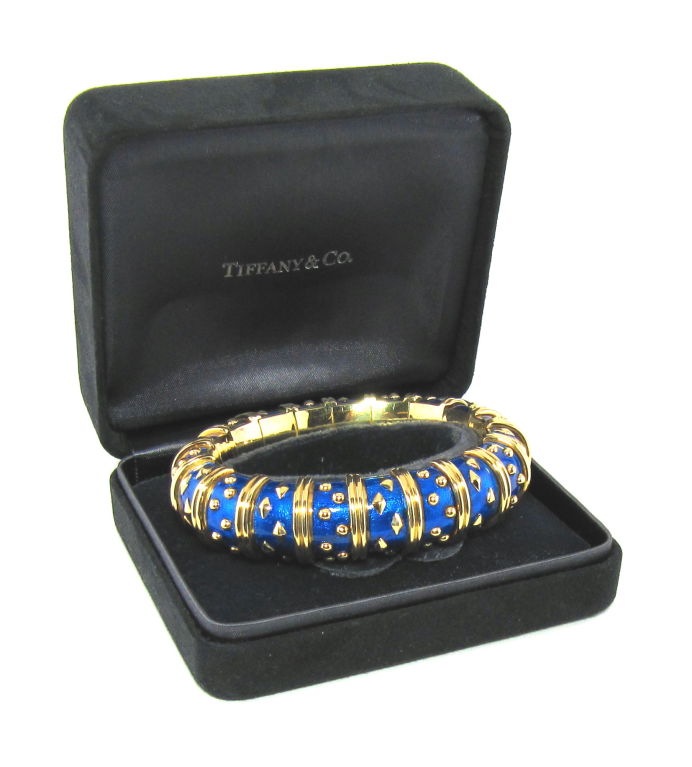 TIFFANY SCHLUMBERGER 18k Gold Blue Enamel Bracelet 4