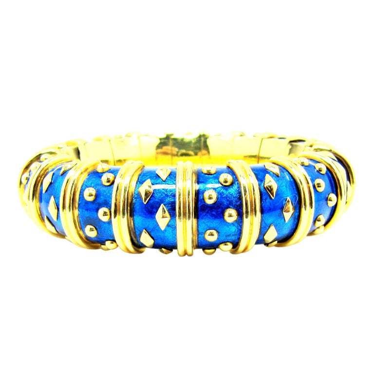 TIFFANY SCHLUMBERGER 18k Gold Blue Enamel Bracelet