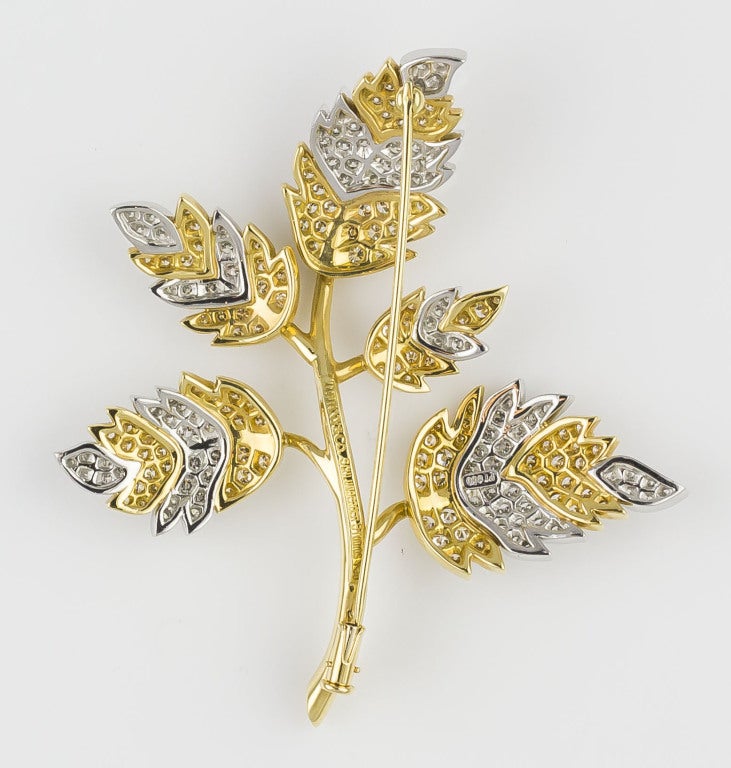 TIFFANY & CO. SCHLUMBERGER Diamond Platinum Gold 5 Leaf Brooch