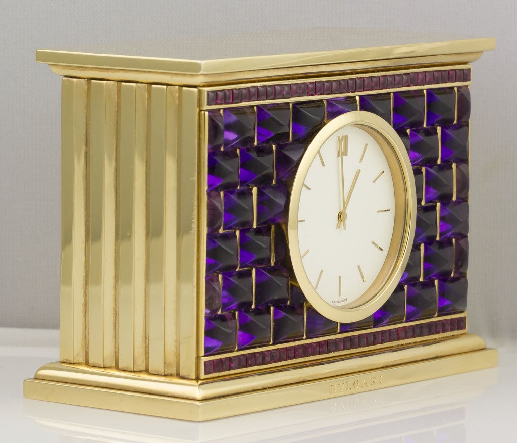 Women's or Men's BULGARI Yellow Gold, Amethyst and Ruby Desk Clock