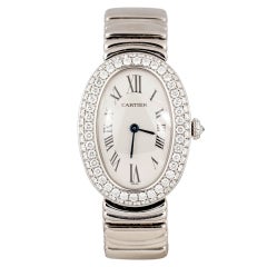 Retro CARTIER Lady's White Gold and Diamond Baignoire Wristwatch