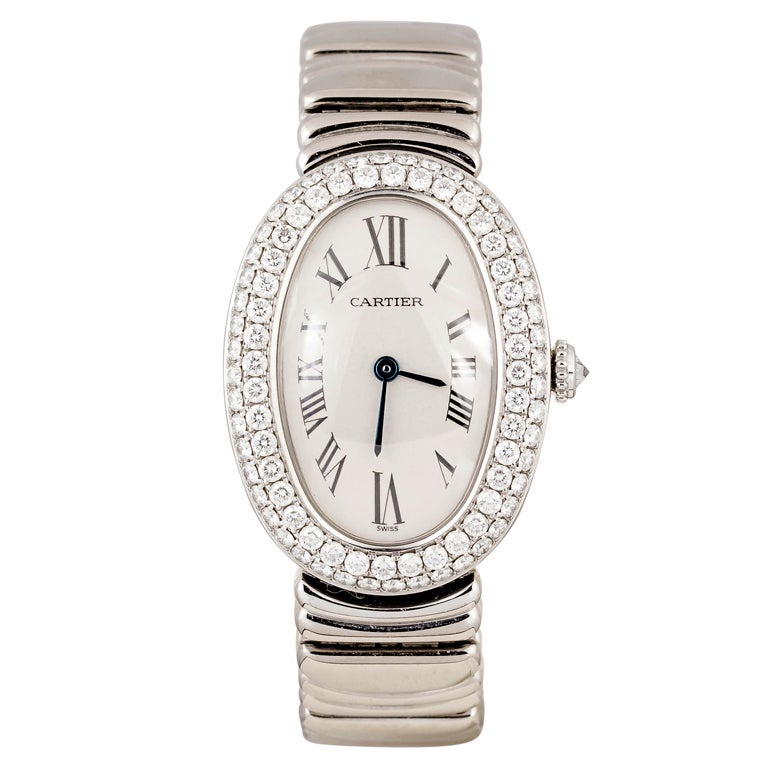 CARTIER Lady's White Gold and Diamond Baignoire Wristwatch
