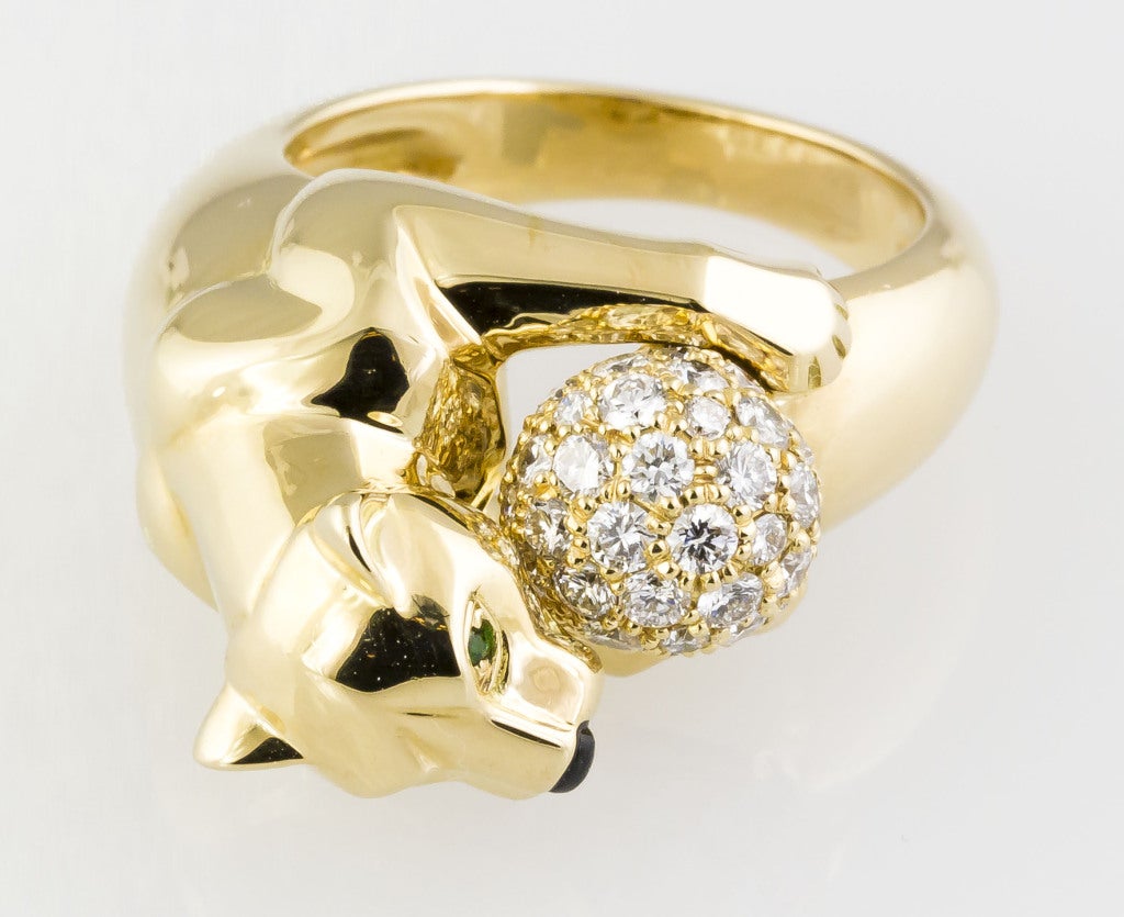 Women's Cartier Panthere Onyx Emerald Diamond Gold Ring