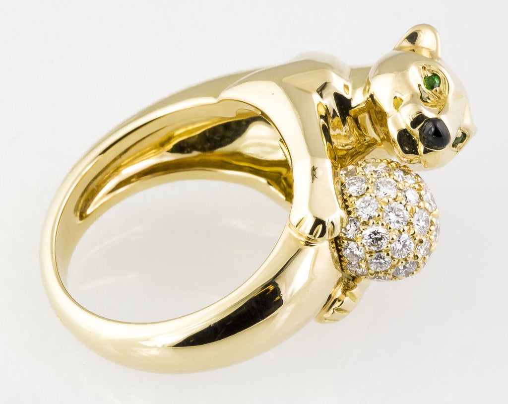 Cartier Panthere Onyx Emerald Diamond Gold Ring 2