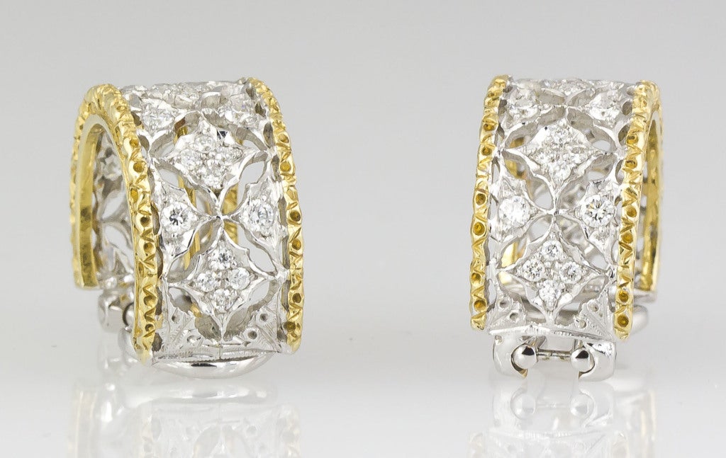 Contemporary MARIO BUCCELLATI Diamond 2-Tone Gold Huggies Earrings