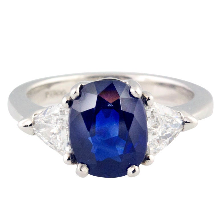 Natural 3.58 Carat Sapphire Diamond Platinum Ring