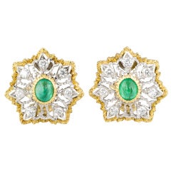 MARIO BUCCELLATI Diamond Emerald Gold Earrings Clips