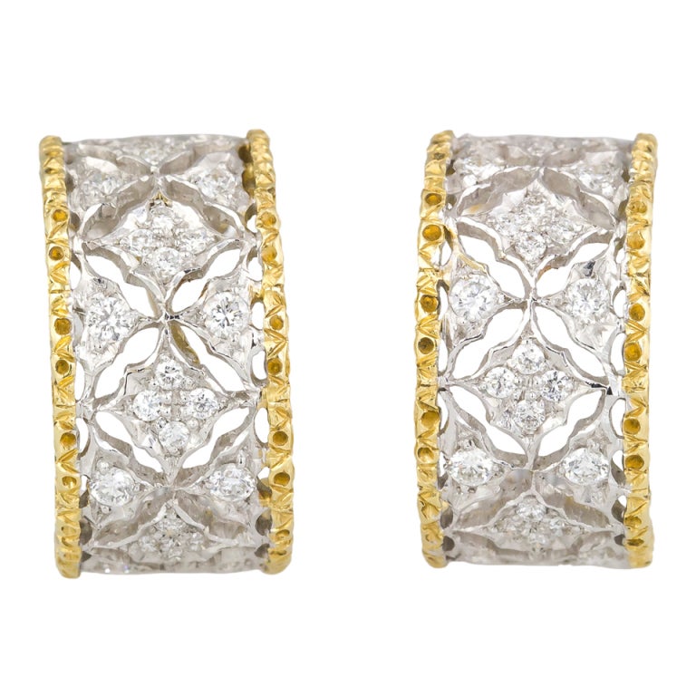 MARIO BUCCELLATI Diamond 2-Tone Gold Huggies Earrings