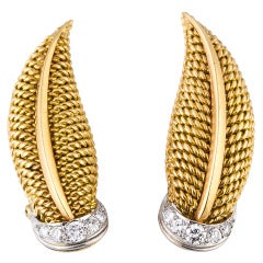 STERLE Retro Diamond & Gold Leaf Earrings