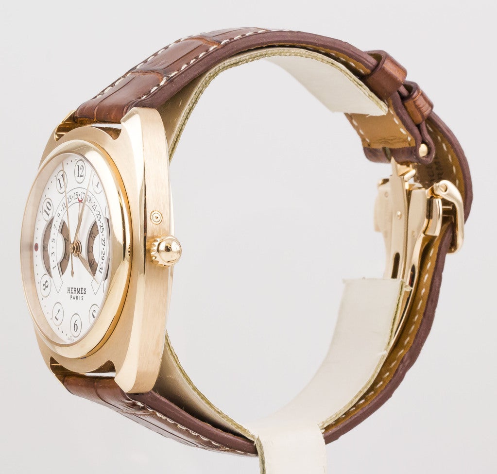 Contemporary Hermes Rose Gold Dressage Quantieme Annuel Automatic Wristwatch