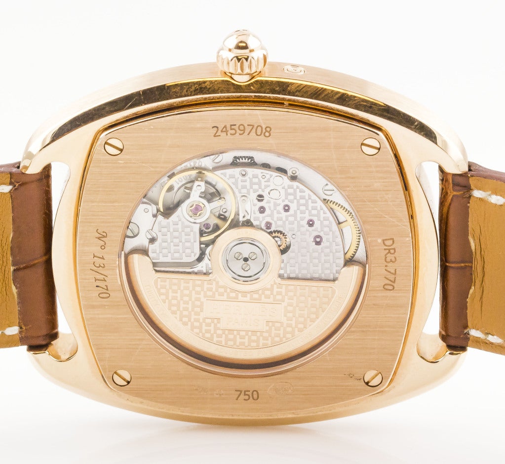 Hermes Rose Gold Dressage Quantieme Annuel Automatic Wristwatch In Excellent Condition In New York, NY