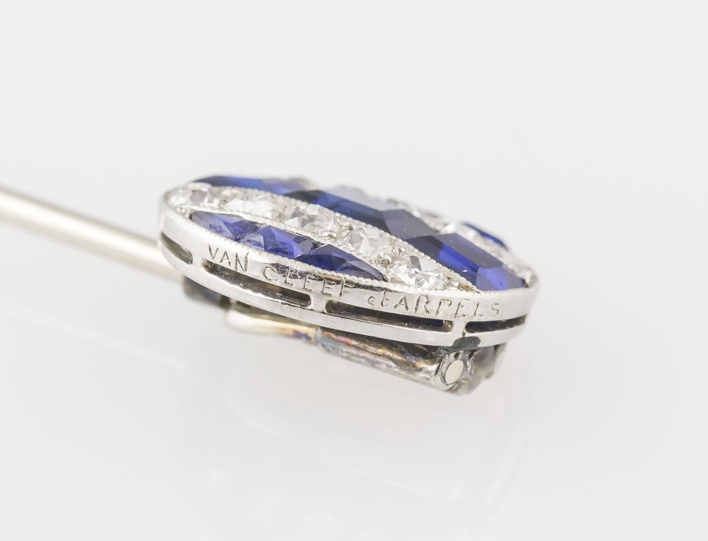 VAN CLEEF & ARPELS Art Deco Sapphire Diamond Platinum Jabot Pin 1