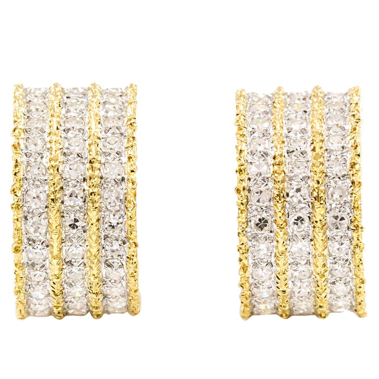 Mario Buccellati Diamond Gold Huggies Hoop Earrings