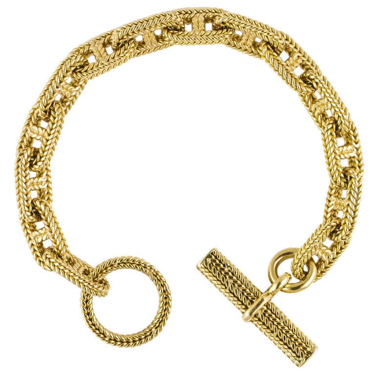 HERMES Chaine D'Ancre Tresse Gold Toggle Link Bracelet at 1stDibs
