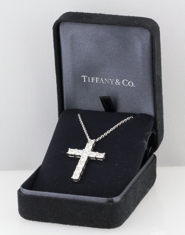 TIFFANY & CO. Diamond Platinum Cross Pendant Necklace 3