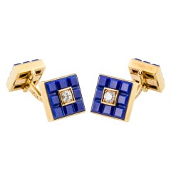 VAN CLEEF & ARPEELS Diamond Lapis Gold Cufflinks