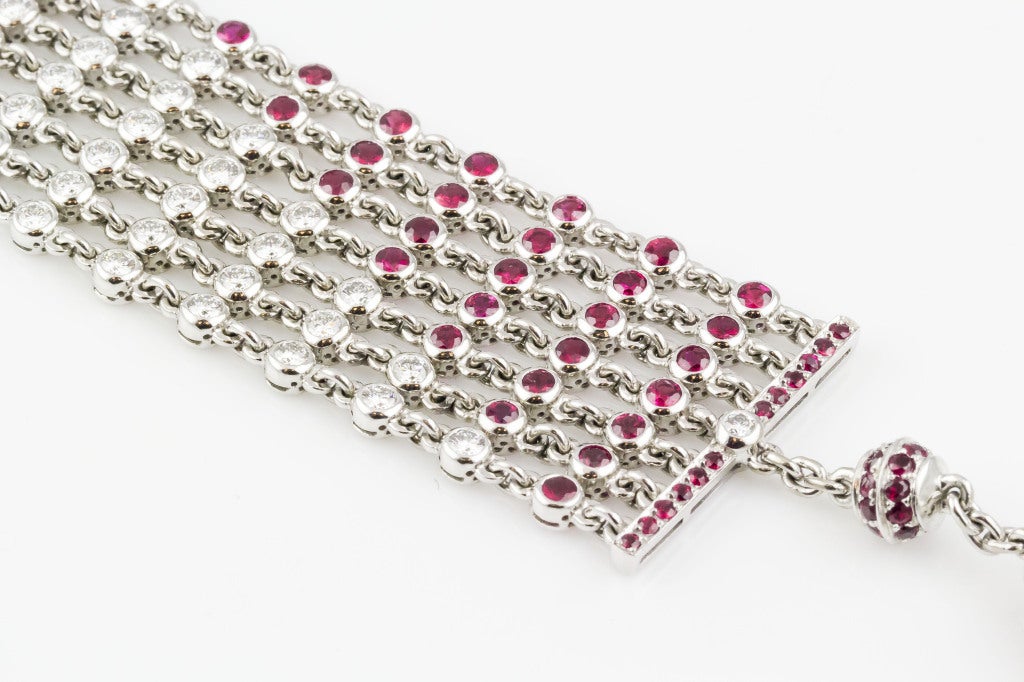 Women's GRAFF Important Diamond Ruby and Platinum Tassled Mesh Bracelet