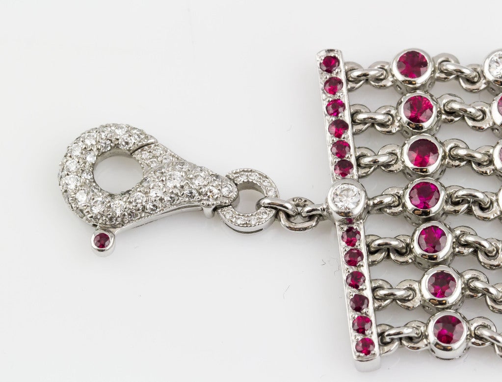 GRAFF Important Diamond Ruby and Platinum Tassled Mesh Bracelet 2