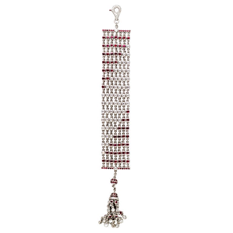 GRAFF Important Diamond Ruby and Platinum Tassled Mesh Bracelet