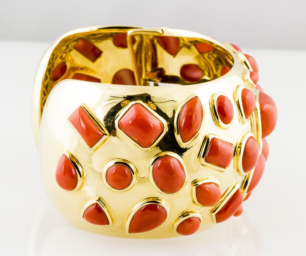 Seaman Schepps Coral and Gold Cuff Bracelet In Excellent Condition In New York, NY