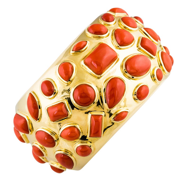 Seaman Schepps Coral and Gold Cuff Bracelet