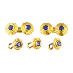 BULGARI Sapphire Gold Cufflinks Stud Set