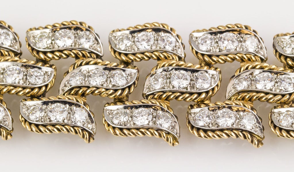 VAN CLEEF & ARPELS 1960s Diamond Platinum Gold Link Bracelet 1