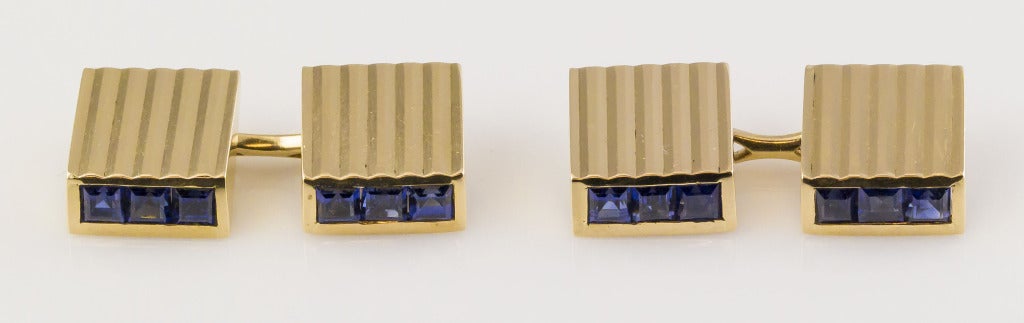 CARTIER Retro Sapphire & Gold Cufflinks