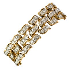 VAN CLEEF & ARPELS 1960s Diamond Platinum Gold Link Bracelet