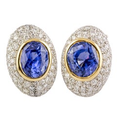 Angela Cummings Ceylon Sapphire Diamond Gold Platinum Earrings