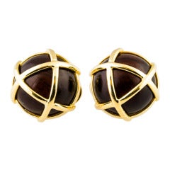 VERDURA "Caged" Cocobola Wood & Gold Earclips