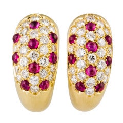 Vintage CARTIER Diamond Ruby & Gold Huggie Earrings