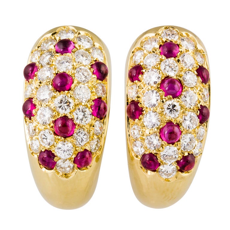 CARTIER Diamond Ruby & Gold Huggie Earrings