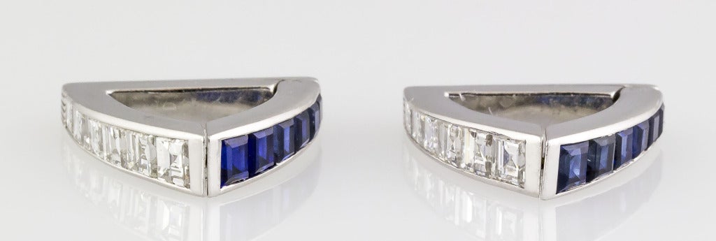 Square Cut Art Deco Diamond Sapphire and Platinum Cufflinks and Stud Dress Set