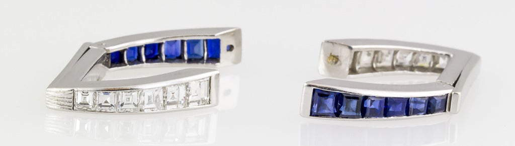 Art Deco Diamond Sapphire and Platinum Cufflinks and Stud Dress Set In Good Condition In New York, NY