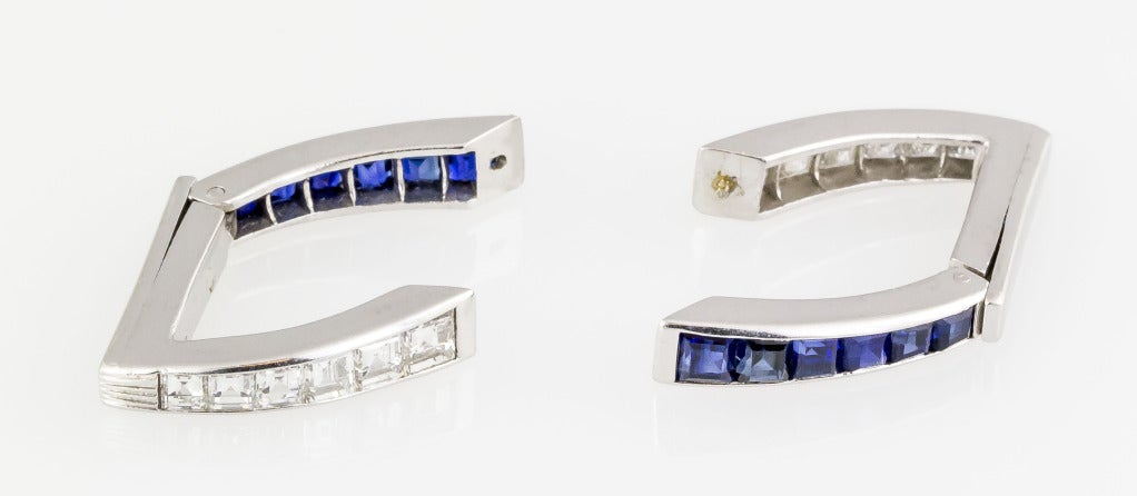 Men's Art Deco Diamond Sapphire and Platinum Cufflinks and Stud Dress Set