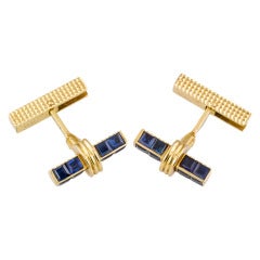 French Sapphire & Gold Rotating Bar Cufflinks
