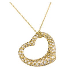 TIFFANY & CO. PERETTI Diamond Gold Open Heart Pendant Necklace