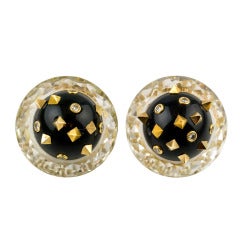 Angela Kramer Rock Crystal Enamel Diamond Gold Earrings 7