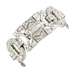 IMPRESSIVE Art Deco 27cts Diamond Platinum Wide Bracelet