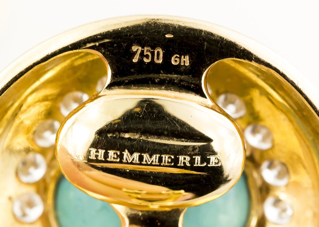 HEMMERLE Turquoise Diamond & Gold Earclips 1